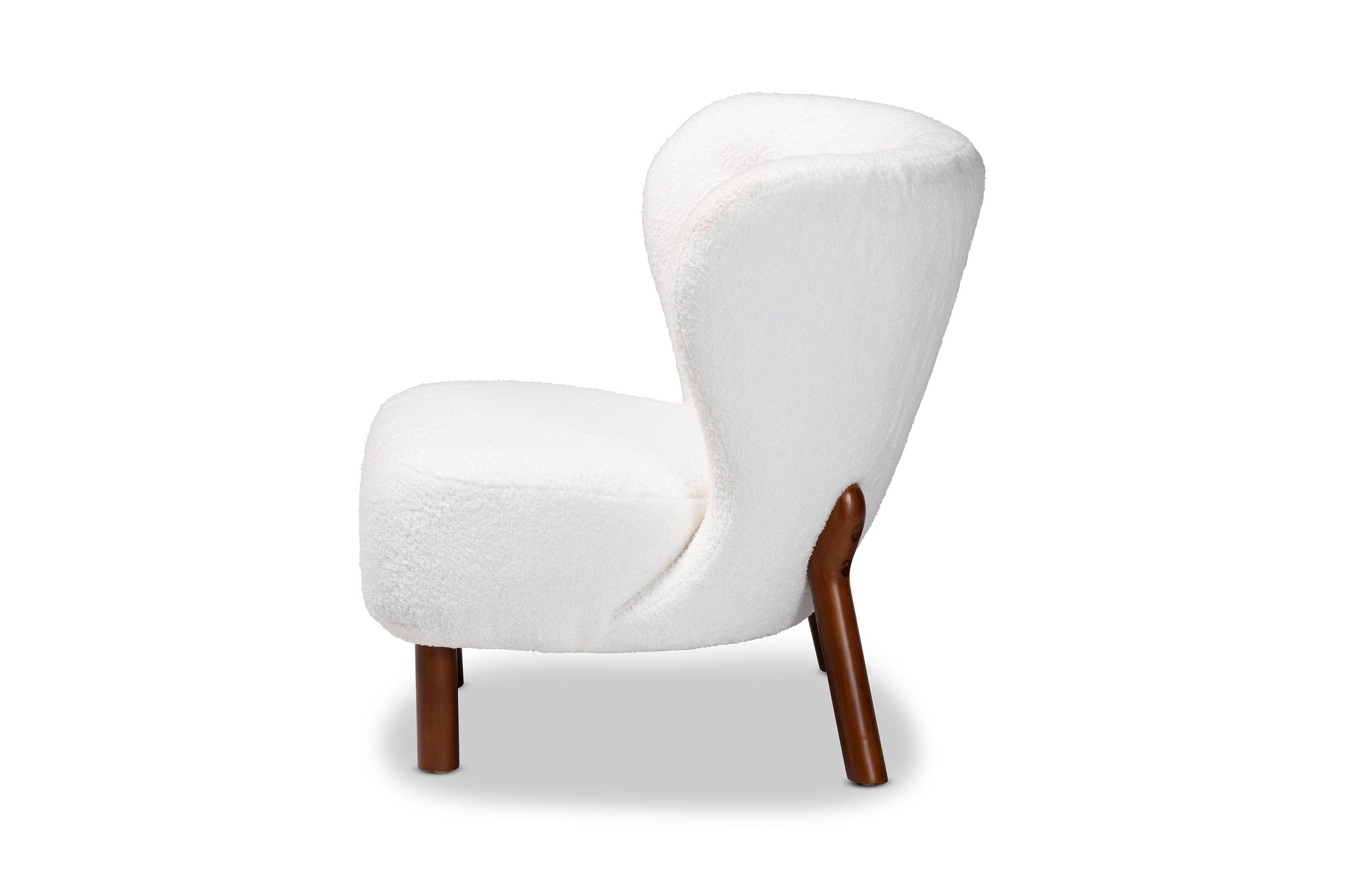 Cabrera Modern and Contemporary White Boucle Upholstered and Walnut Brown Finished Wood Accent Chair