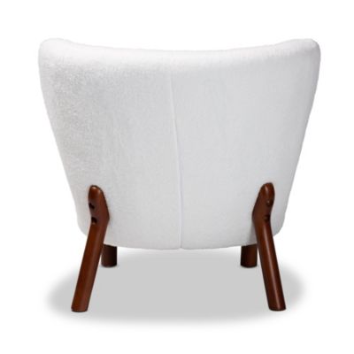 Cabrera Modern and Contemporary White Boucle Upholstered and Walnut Brown Finished Wood Accent Chair