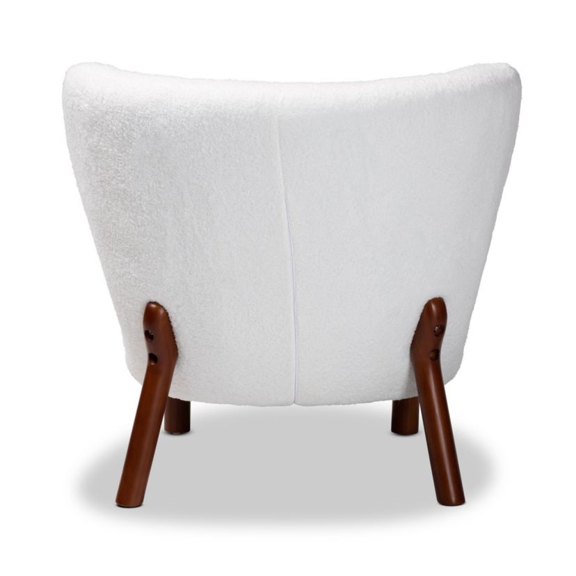 Cabrera Modern and Contemporary White Boucle Upholstered and Walnut Brown Finished Wood Accent Chair