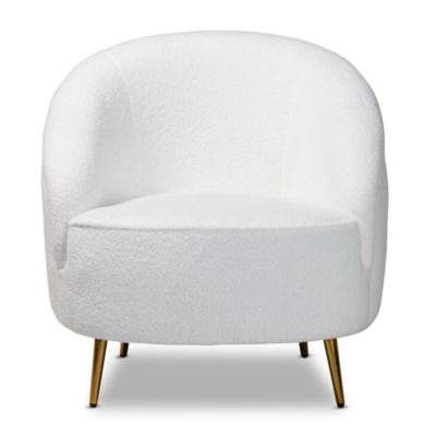 Urian Modern and Contemporary White Boucle Upholstered and Gold Finished Metal Accent Chair