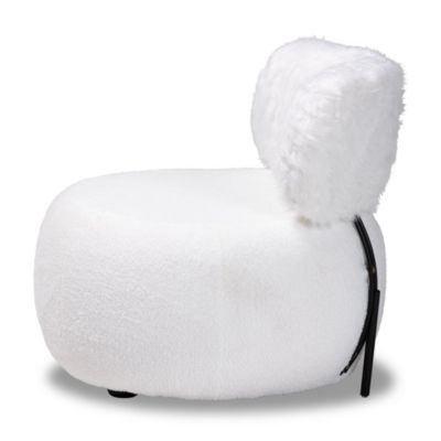 Tayla Modern and Contemporary White Fabric Upholstered and Black Metal Accent Chair