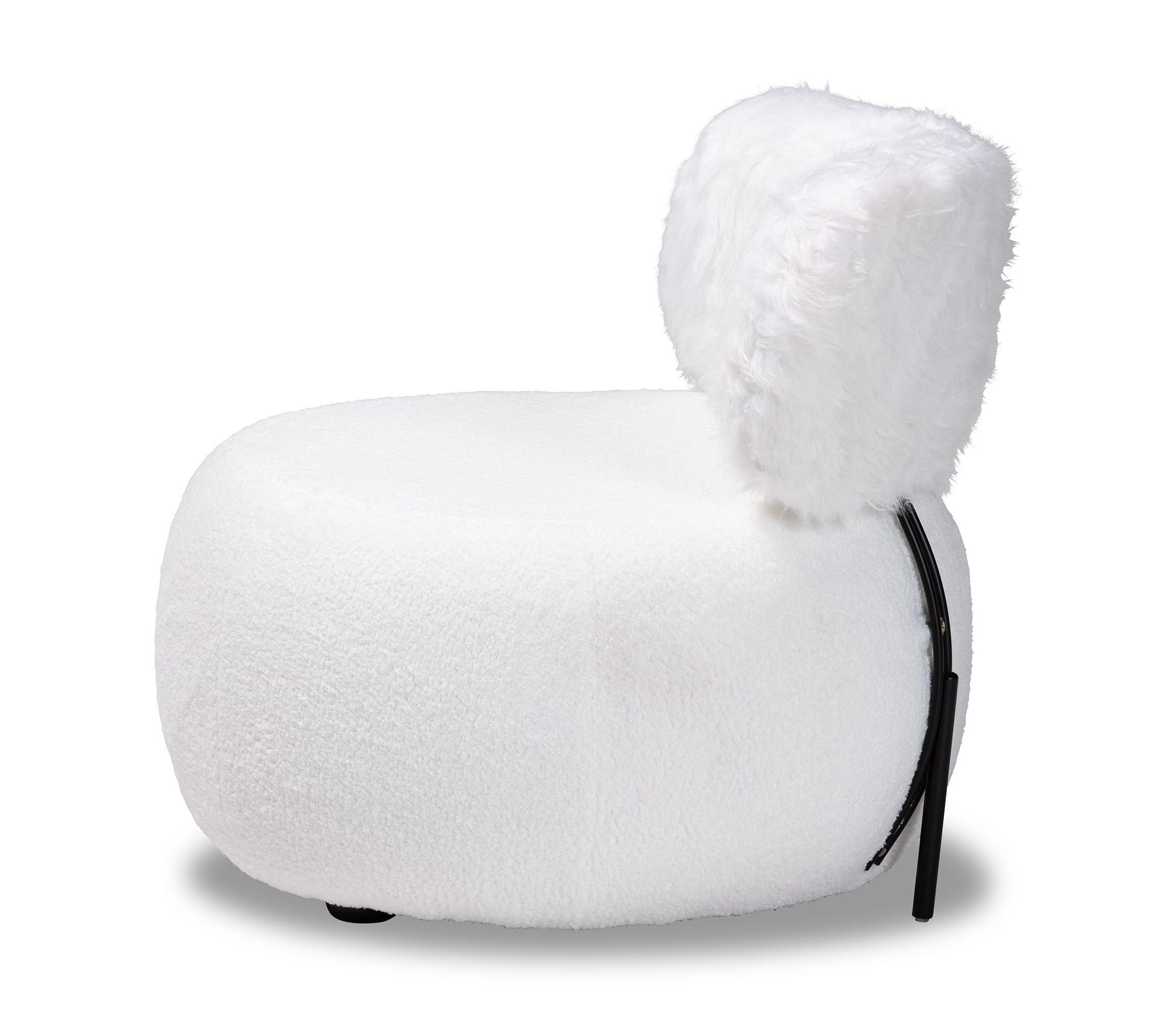 Tayla Modern and Contemporary White Fabric Upholstered and Black Metal Accent Chair