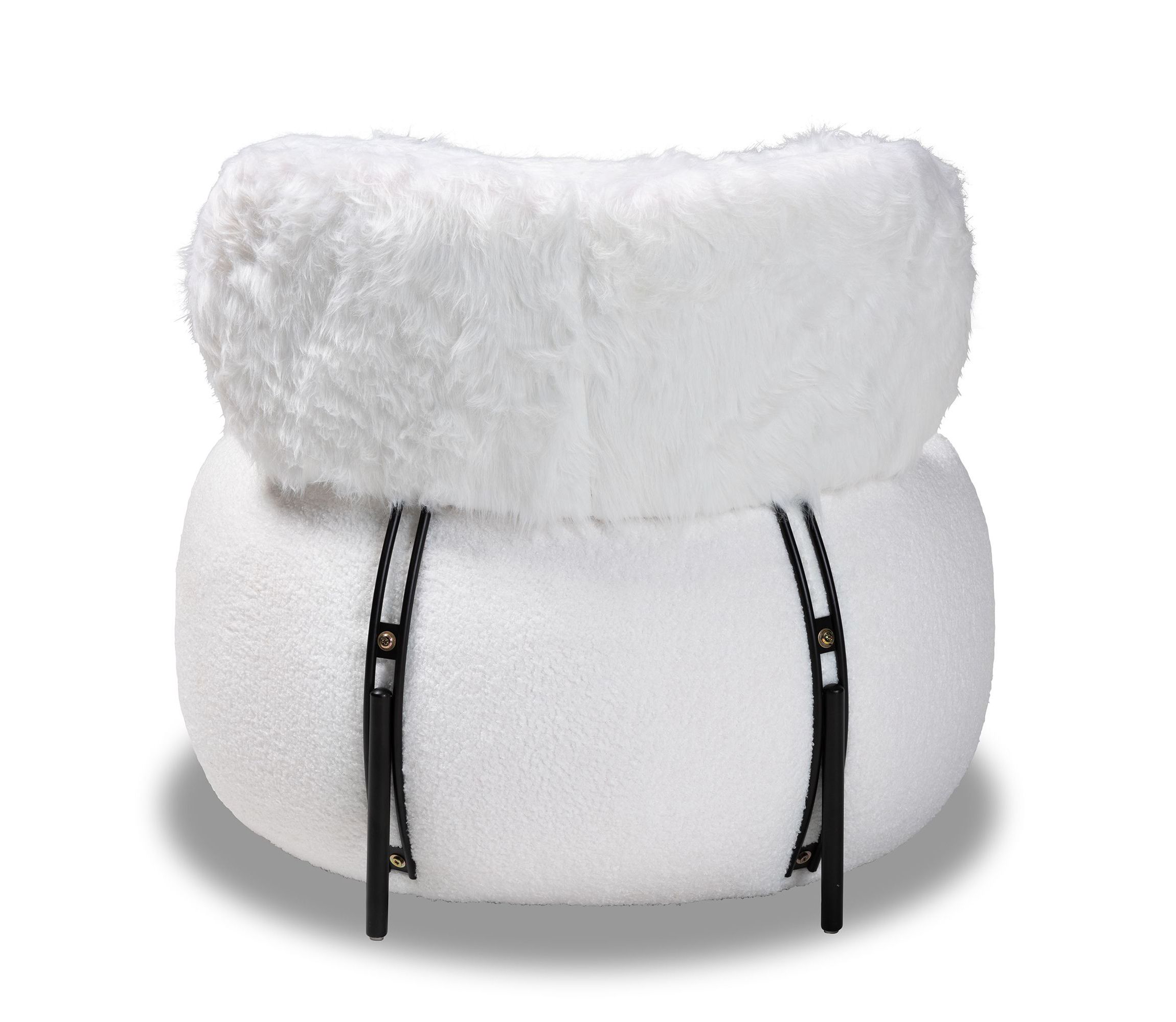 Tayla Modern and Contemporary White Fabric Upholstered and Black Metal Accent Chair