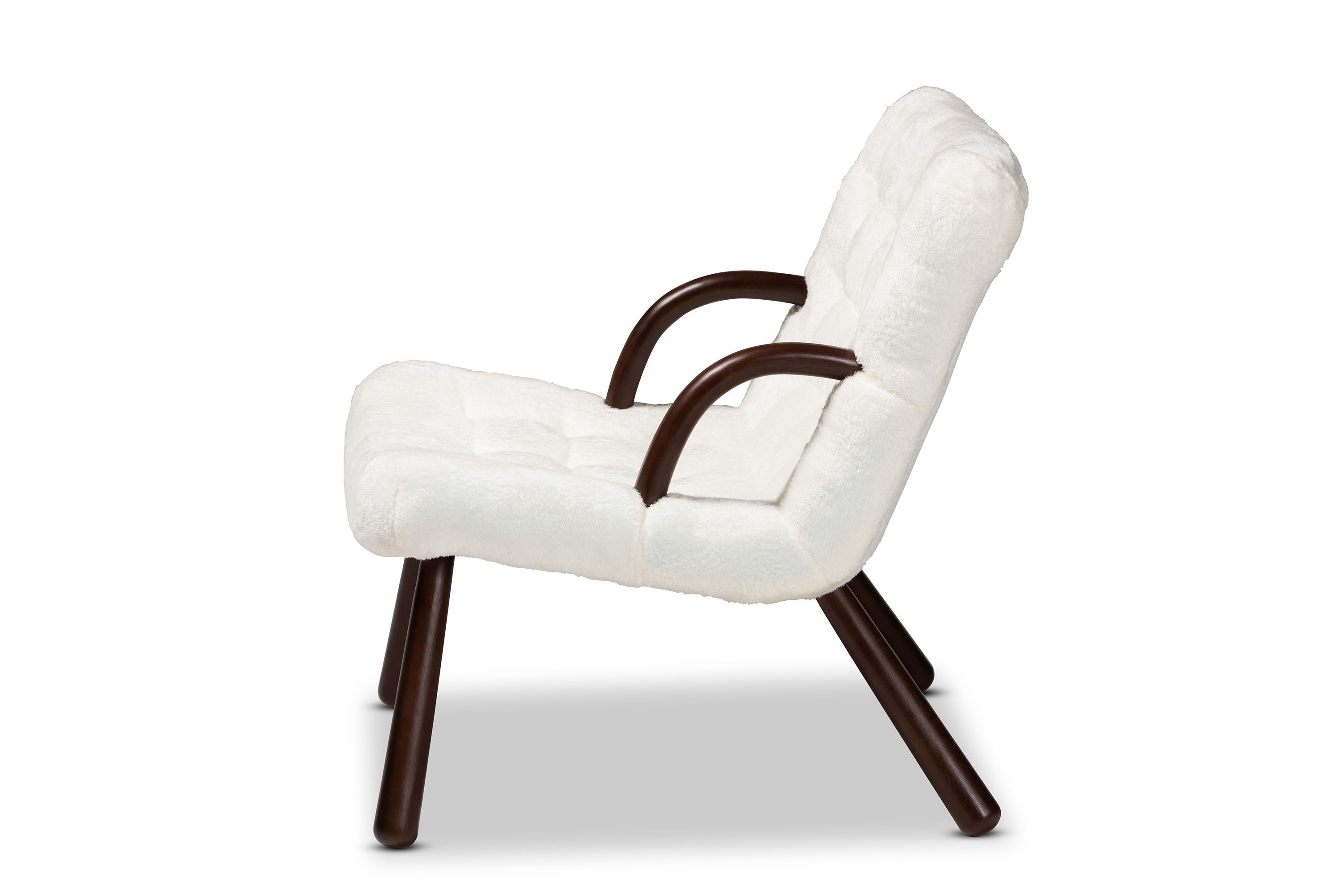Eisa Modern and Contemporary White Sherpa Upholstered and Walnut Brown Finished Wood Accent Chair