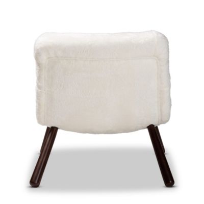 Eisa Modern and Contemporary White Sherpa Upholstered and Walnut Brown Finished Wood Accent Chair