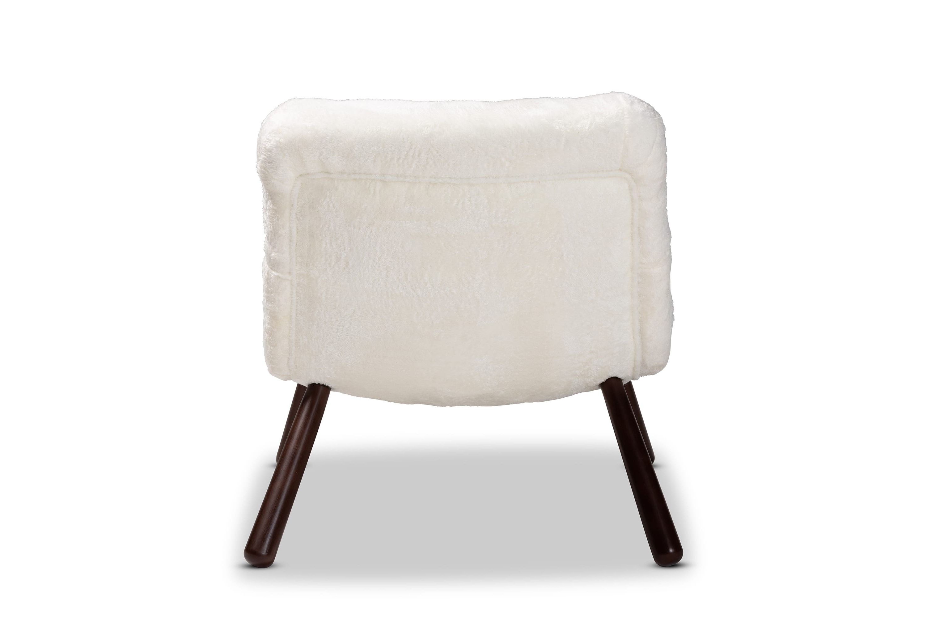 Eisa Modern and Contemporary White Sherpa Upholstered and Walnut Brown Finished Wood Accent Chair