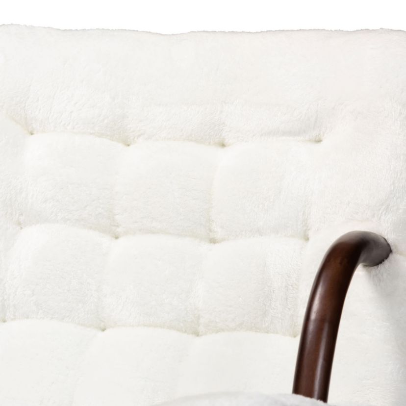 Eisa Modern and Contemporary White Sherpa Upholstered and Walnut Brown Finished Wood Accent Chair