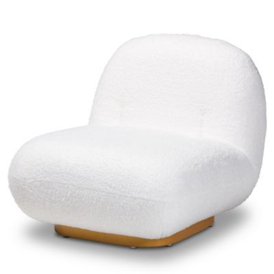 Paiva Modern and Contemporary White Boucle Upholstered and Brushed Gold Finished Accent Chair
