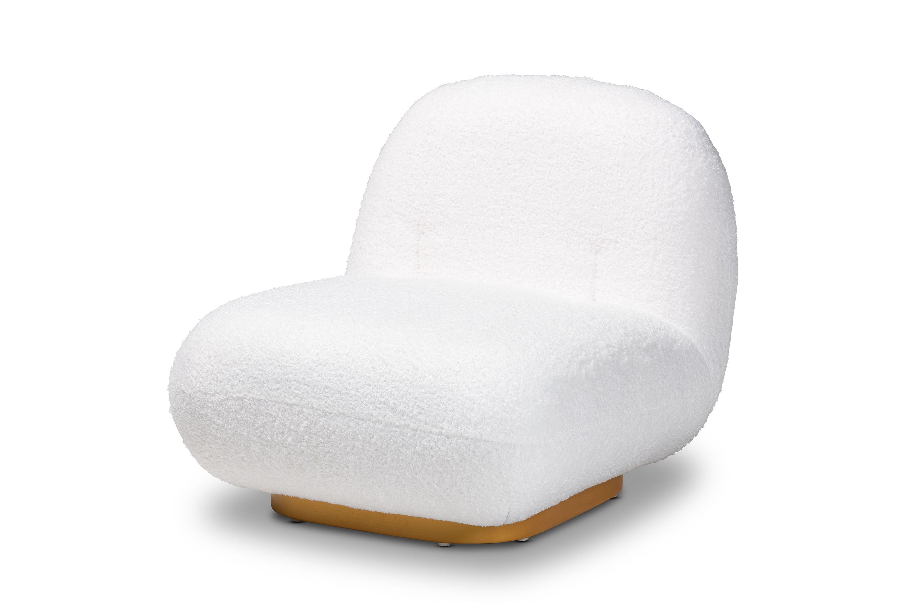 Paiva Modern and Contemporary White Boucle Upholstered and Brushed Gold Finished Accent Chair