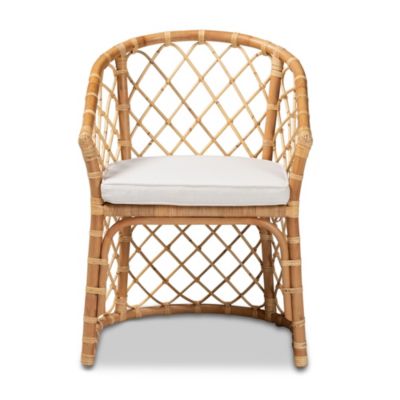 Orchard Modern Bohemian White Fabric Upholstered and Natural Brown Rattan Dining Chairs