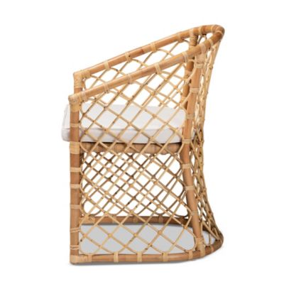 Orchard Modern Bohemian White Fabric Upholstered and Natural Brown Rattan Dining Chairs