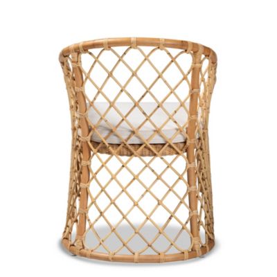 Orchard Modern Bohemian White Fabric Upholstered and Natural Brown Rattan Dining Chairs