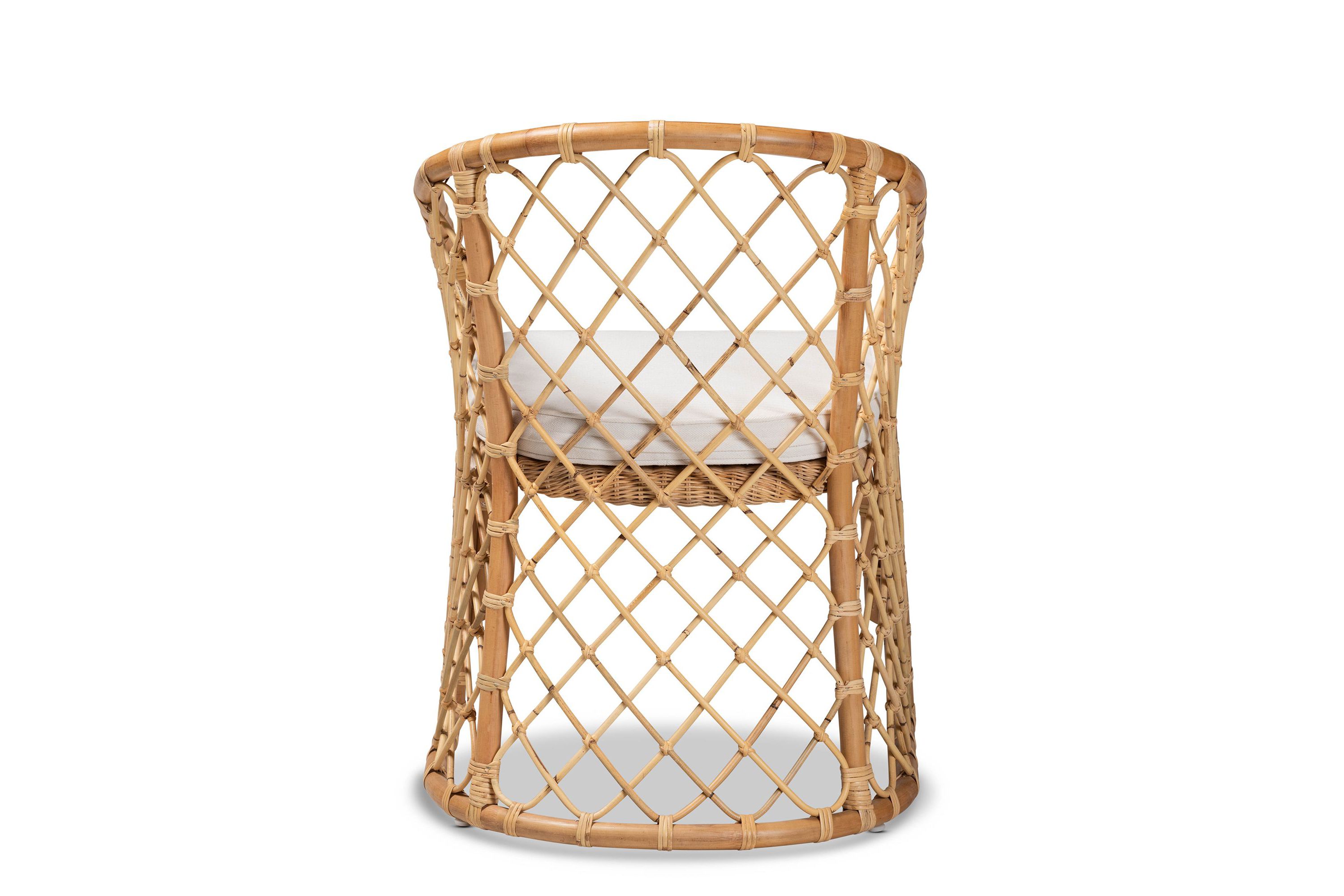 Orchard Modern Bohemian White Fabric Upholstered and Natural Brown Rattan Dining Chairs