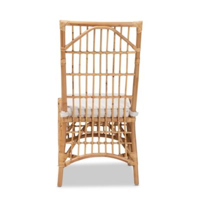 Rose Modern Bohemian White Fabric Upholstered and Natural Brown Rattan Dining Chairs