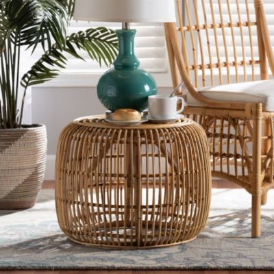 Maverick Modern Bohemian Natural Brown Rattan End table