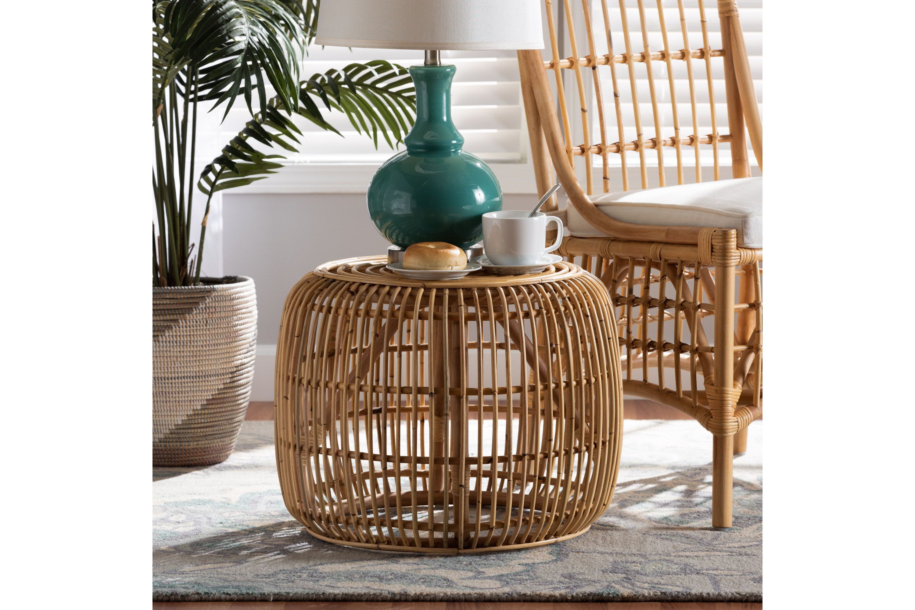 Maverick Modern Bohemian Natural Brown Rattan End table