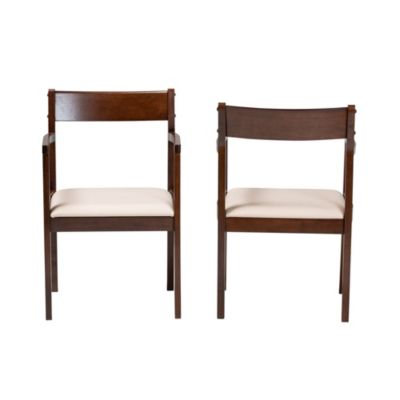 Helene Mid-Century Modern Cream Fabric and Dark Brown Finished Wood Dining Chairs