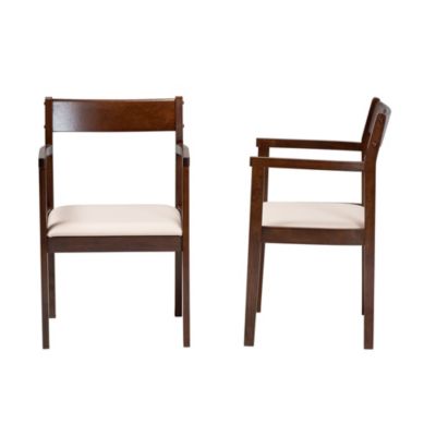 Helene Mid-Century Modern Cream Fabric and Dark Brown Finished Wood Dining Chairs