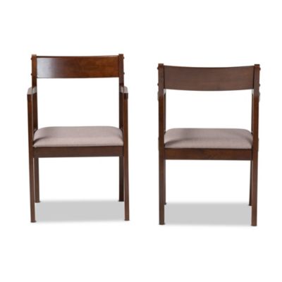 Helene Mid-Century Modern Warm Grey Fabric and Dark Brown Finished Wood Dining Chairs