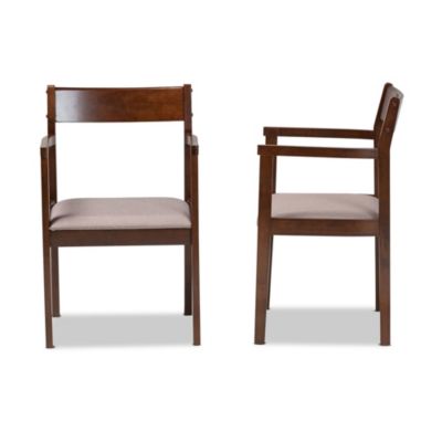 Helene Mid-Century Modern Warm Grey Fabric and Dark Brown Finished Wood Dining Chairs