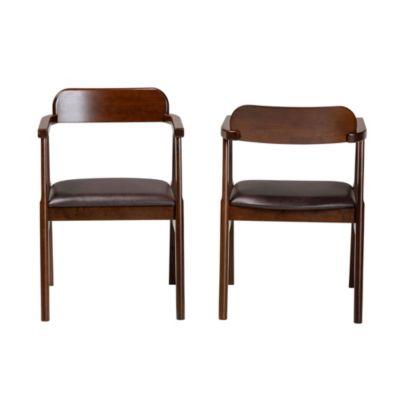 Cleo Mid-Century Modern Espresso Leather Effect Fabric and Dark Brown Finished Wood Dining Chairs