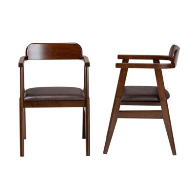 Cleo Mid-Century Modern Espresso Leather Effect Fabric and Dark Brown Finished Wood Dining Chairs