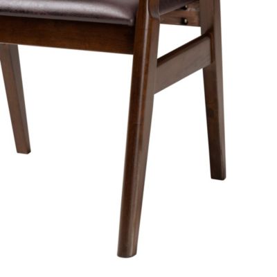 Cleo Mid-Century Modern Espresso Leather Effect Fabric and Dark Brown Finished Wood Dining Chairs