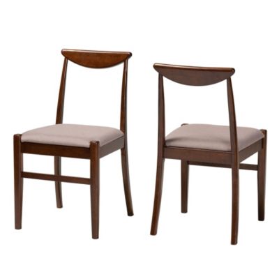 Delphina Mid-Century Modern Warm Grey Fabric and Dark Brown Finished Wood Dining Chairs