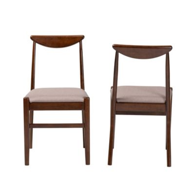 Delphina Mid-Century Modern Warm Grey Fabric and Dark Brown Finished Wood Dining Chairs