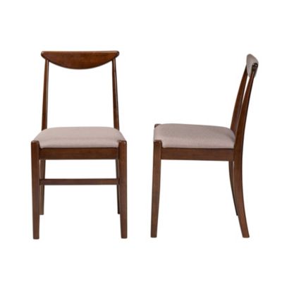 Delphina Mid-Century Modern Warm Grey Fabric and Dark Brown Finished Wood Dining Chairs