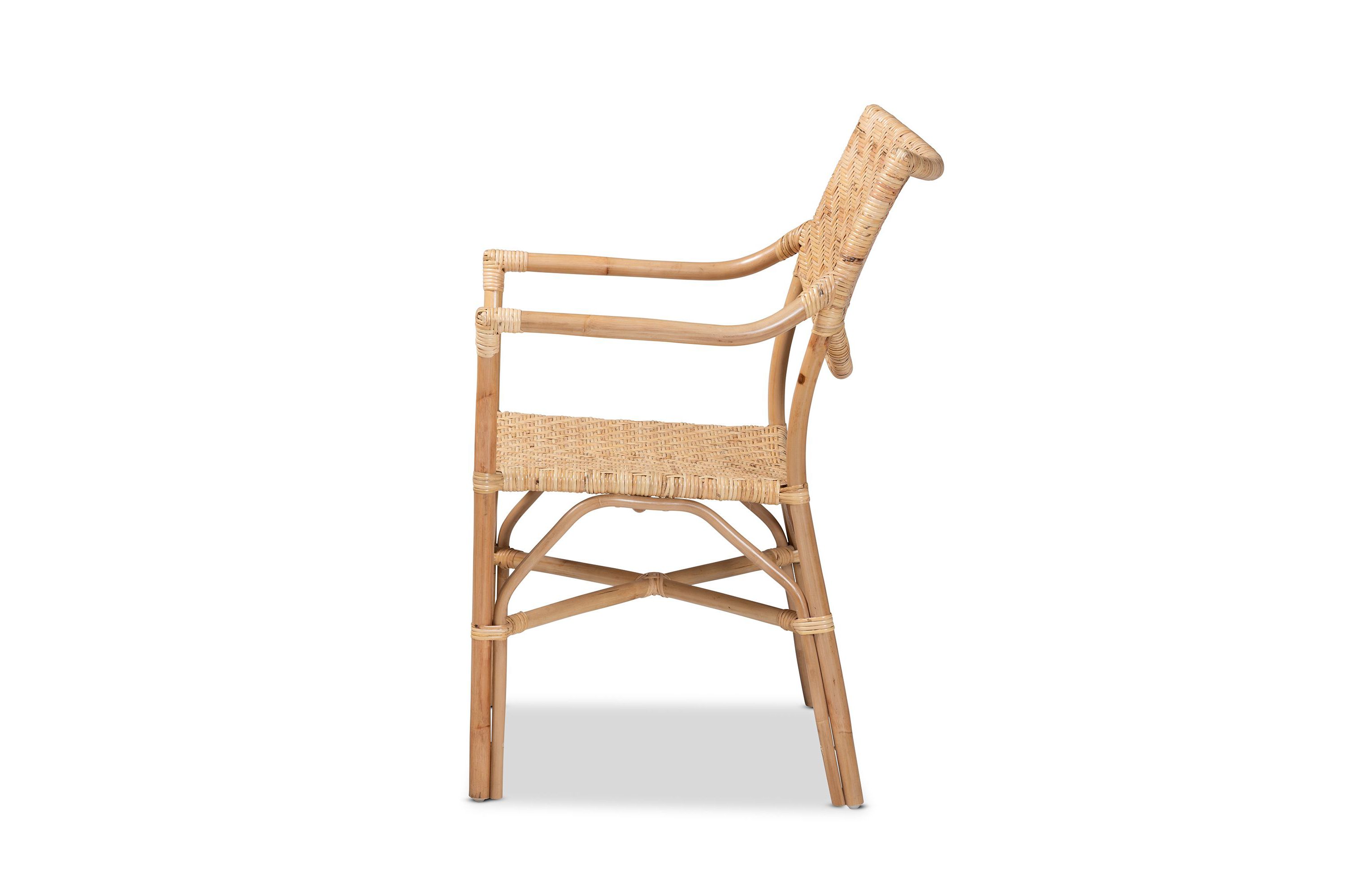 Damani Modern Bohemian Natural Brown Finished Rattan Dining Chairs