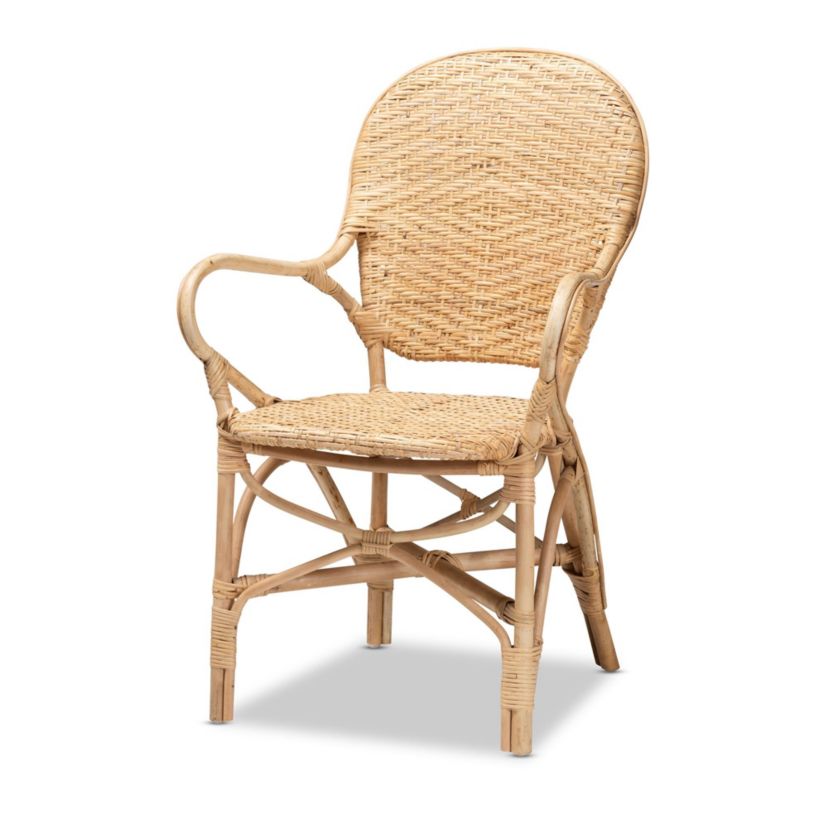 Genna Modern Bohemian Natural Brown Finished Rattan Dining Chairs