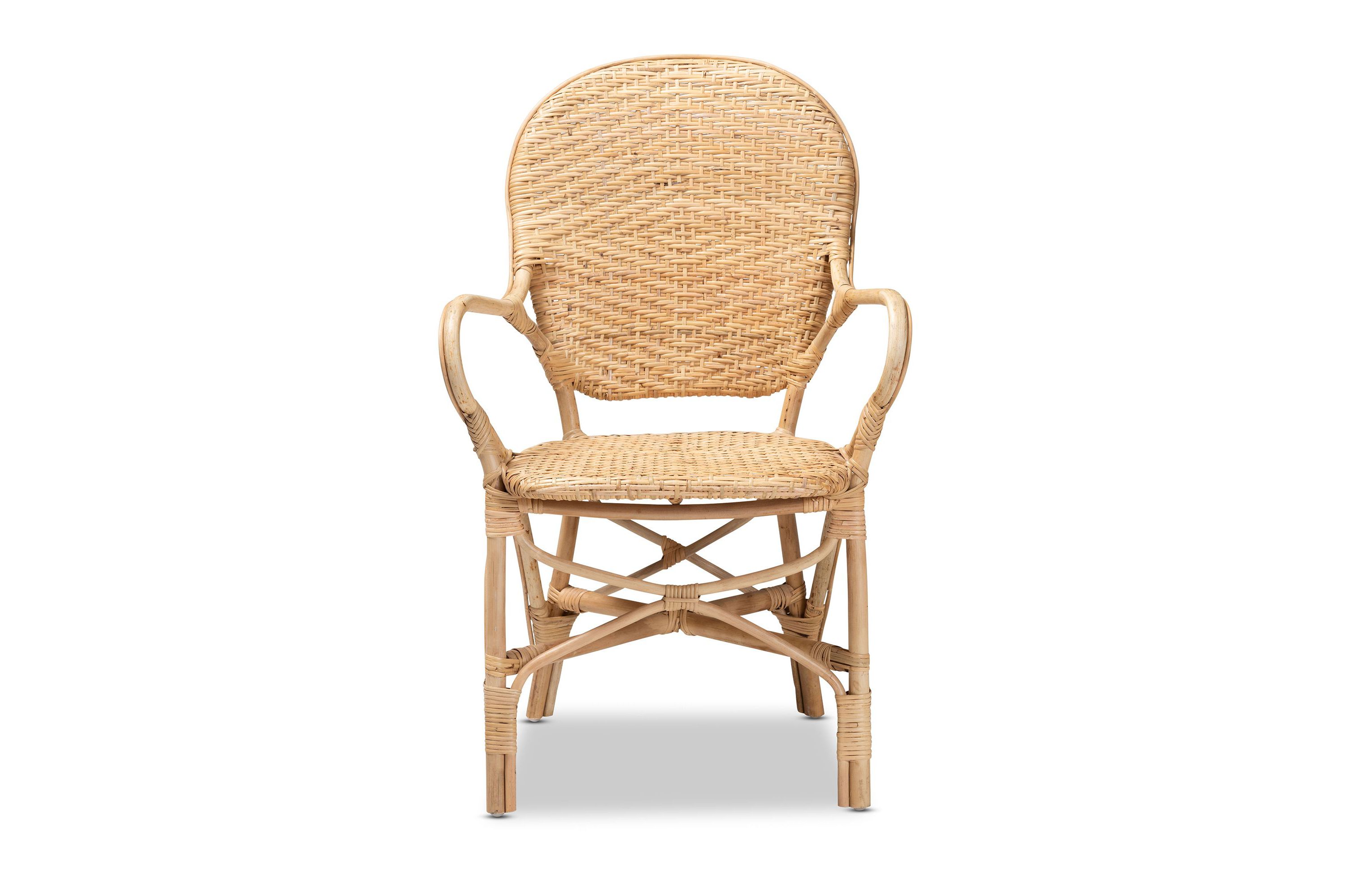 Genna Modern Bohemian Natural Brown Finished Rattan Dining Chairs