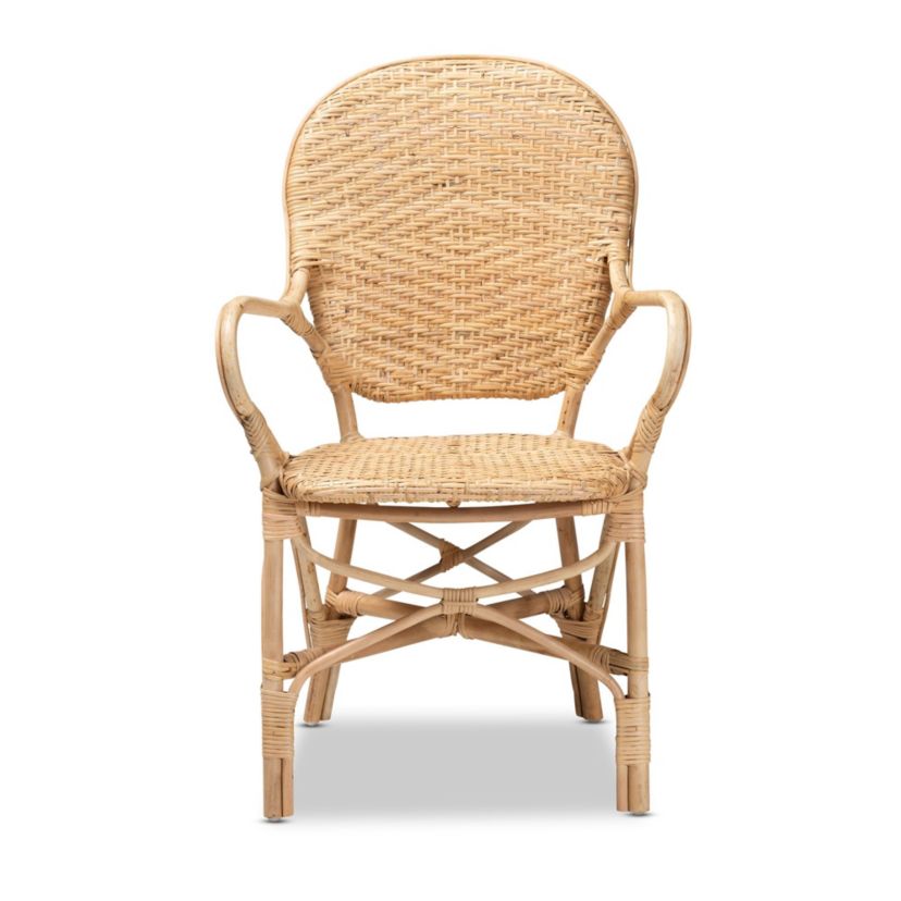 Genna Modern Bohemian Natural Brown Finished Rattan Dining Chairs