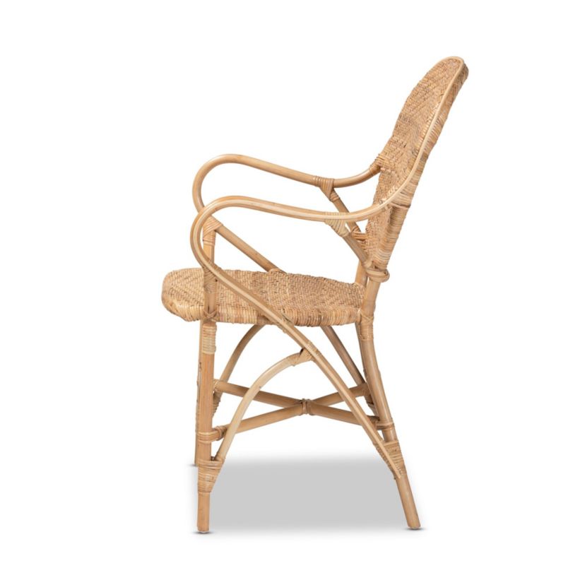 Genna Modern Bohemian Natural Brown Finished Rattan Dining Chairs