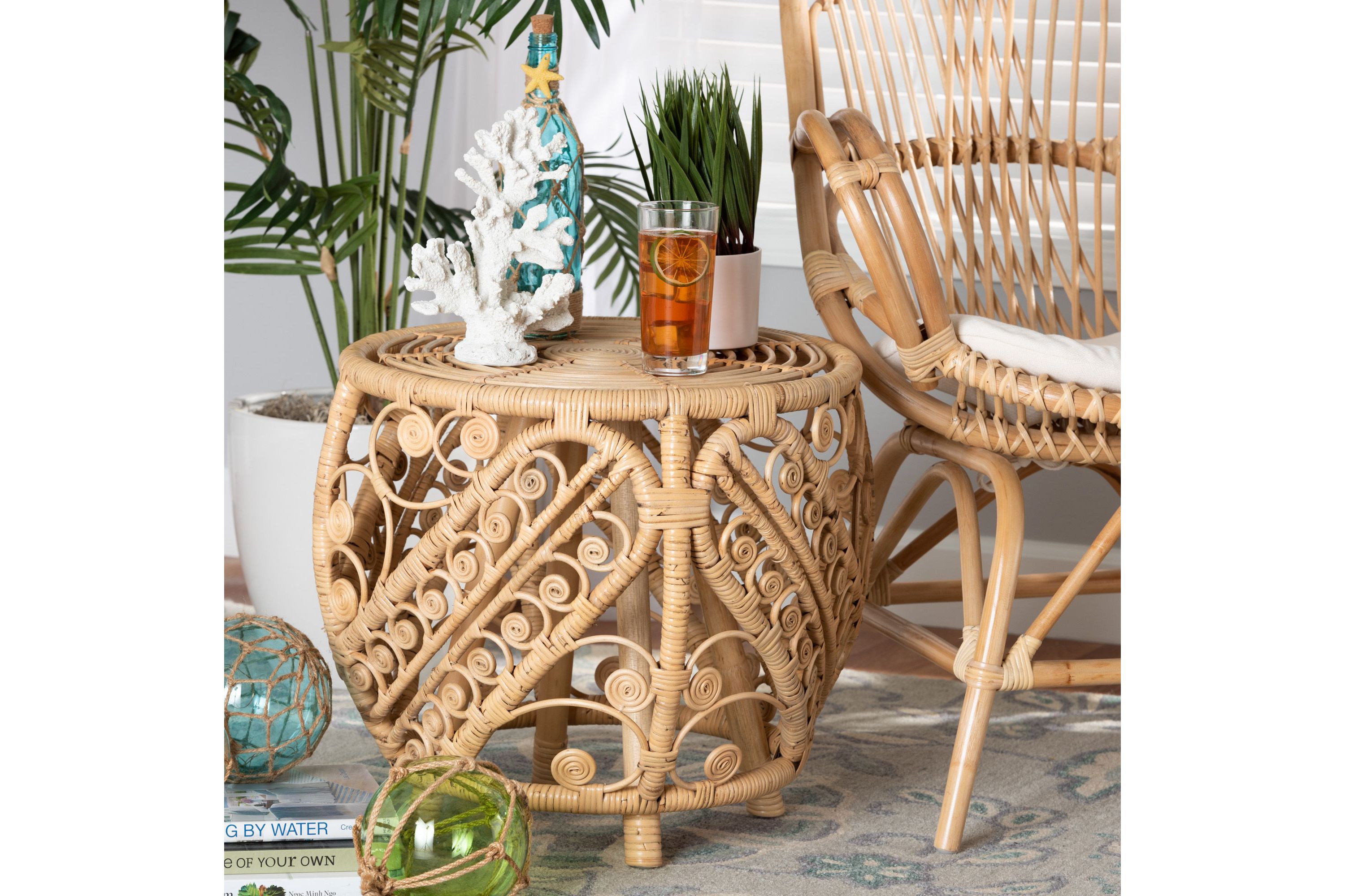 Saranna Modern Bohemian Natural Brown Finished Rattan End Table