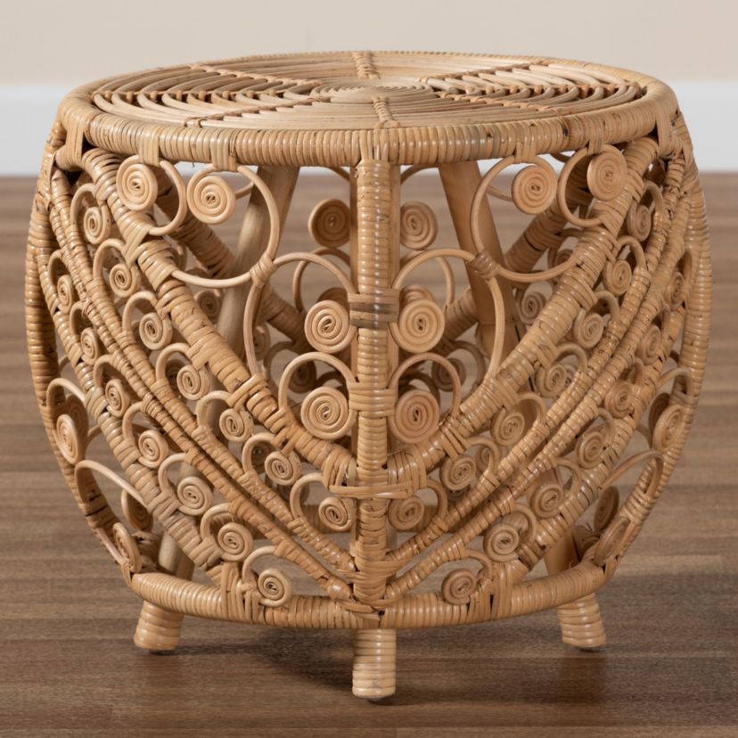 Saranna Modern Bohemian Natural Brown Finished Rattan End Table