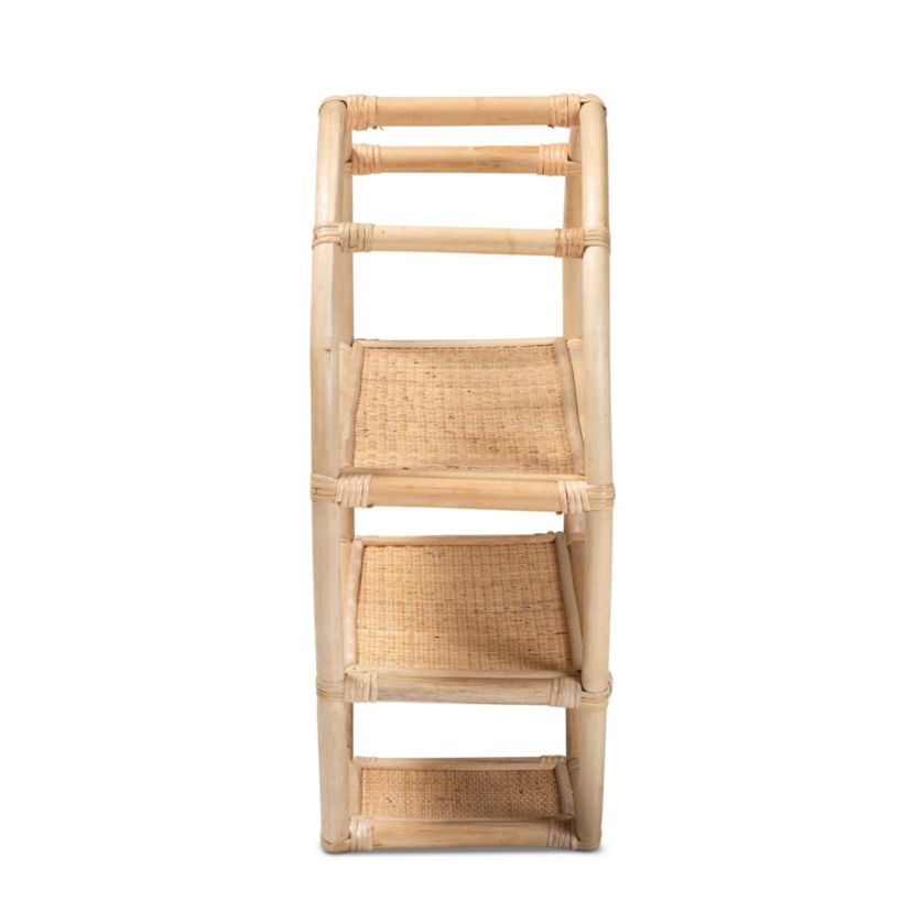 Ruana Modern Bohemian Natural Brown Finished Rattan 3-Tier Display Shelf