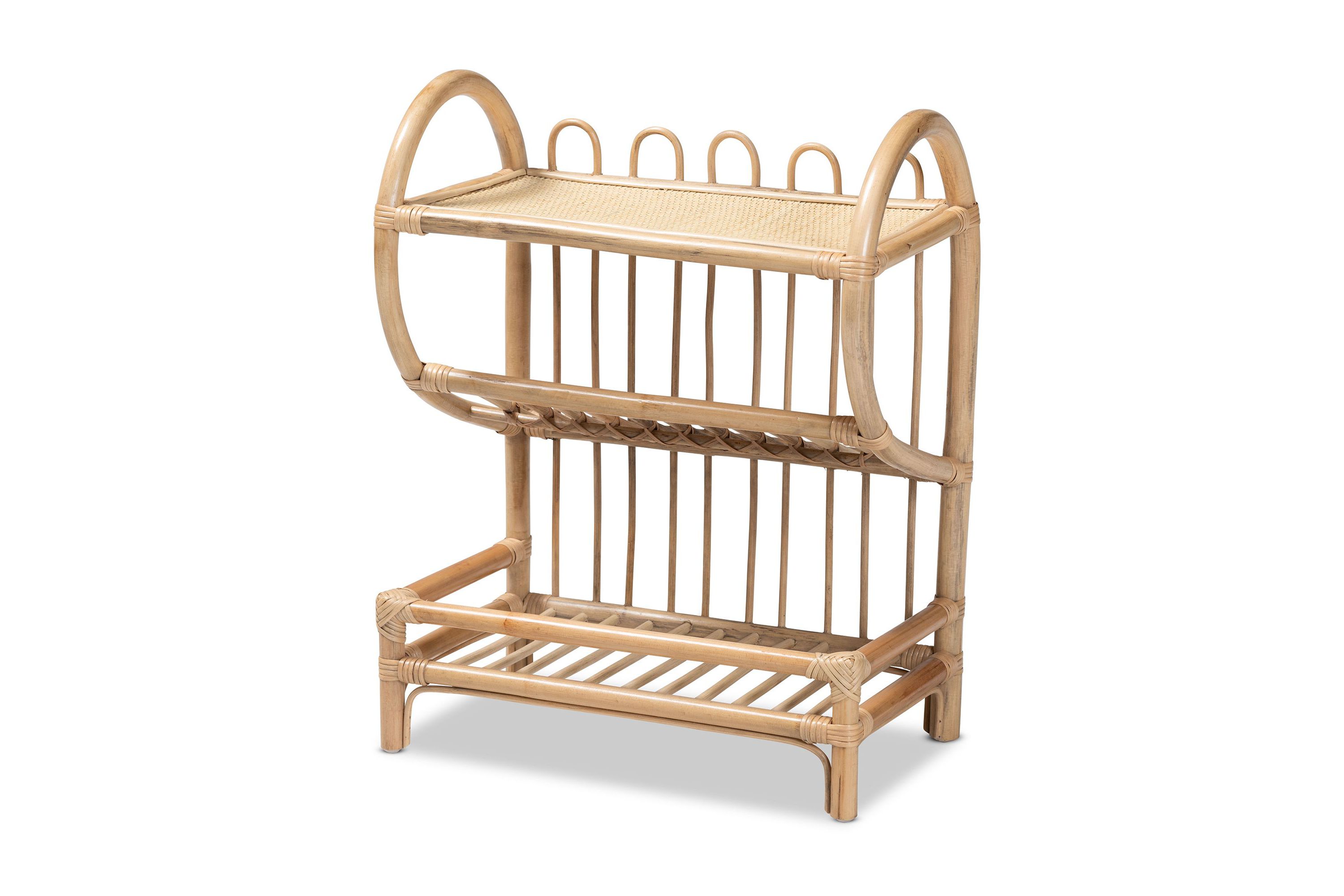 Liora Modern Bohemian Natural Brown Finished Rattan 2-Tier Display Shelf