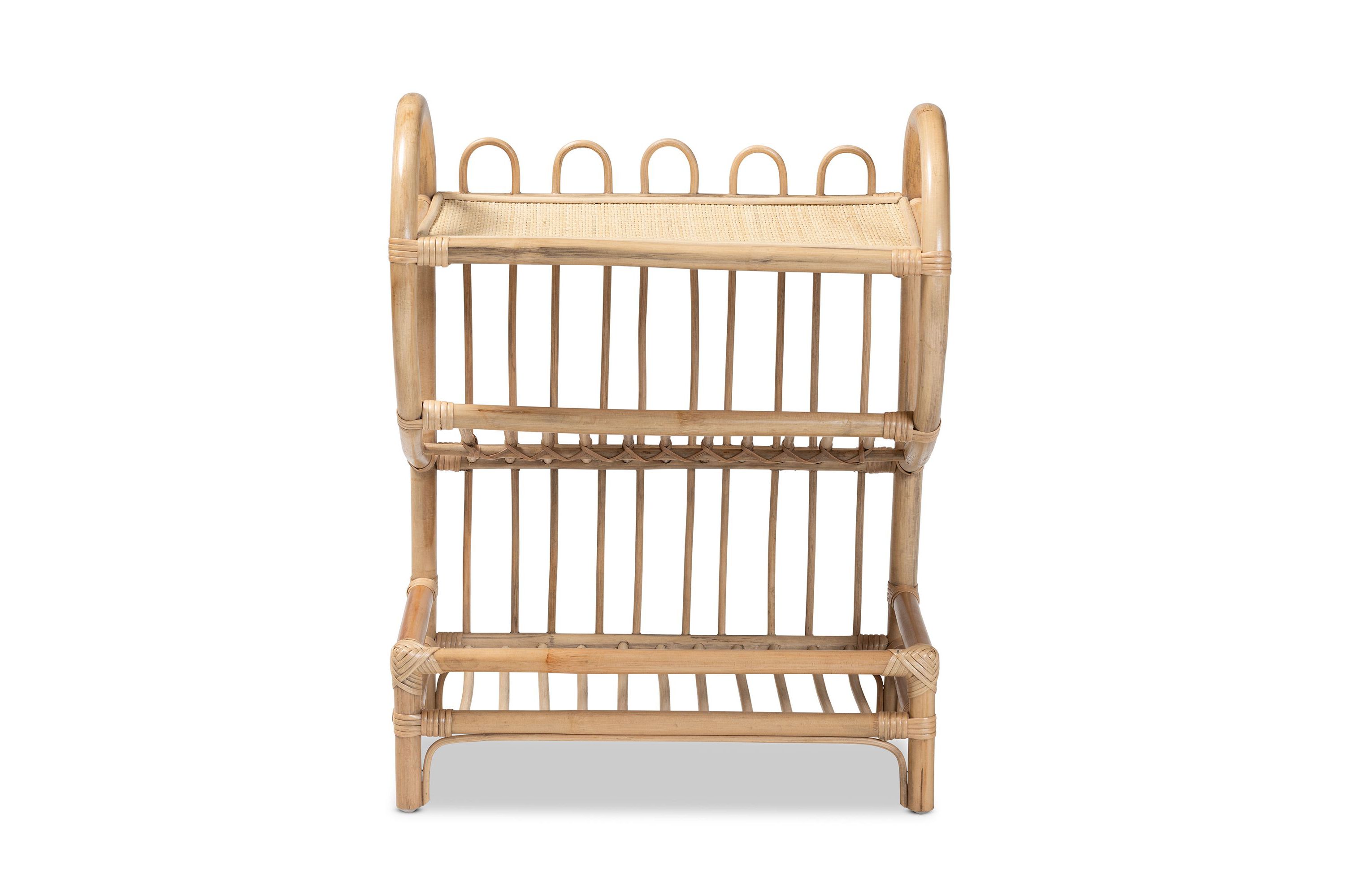 Liora Modern Bohemian Natural Brown Finished Rattan 2-Tier Display Shelf