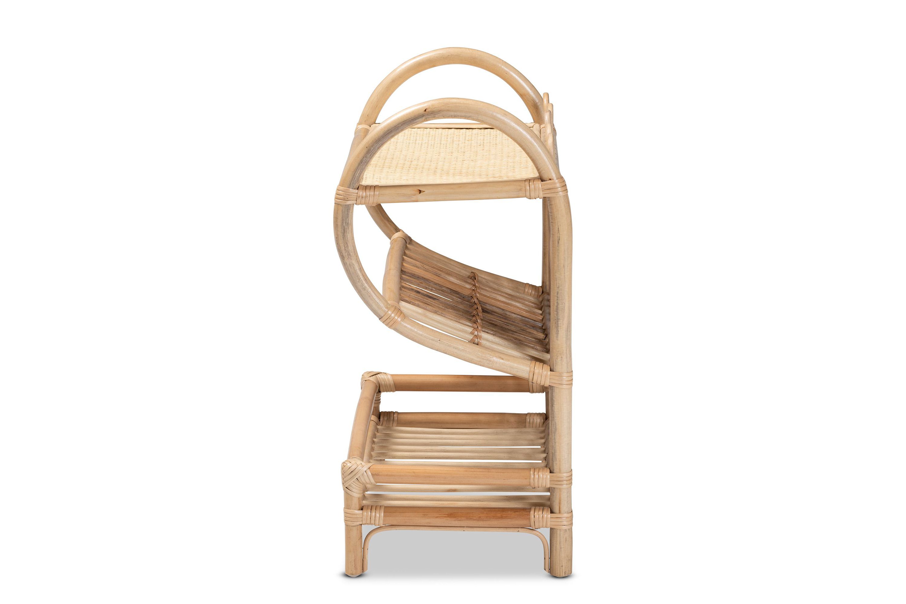 Liora Modern Bohemian Natural Brown Finished Rattan 2-Tier Display Shelf