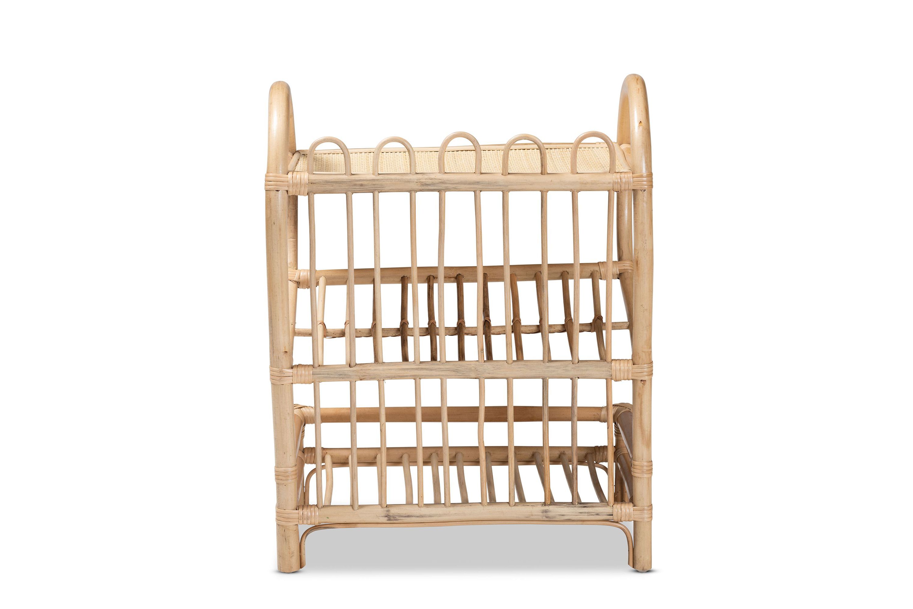 Liora Modern Bohemian Natural Brown Finished Rattan 2-Tier Display Shelf