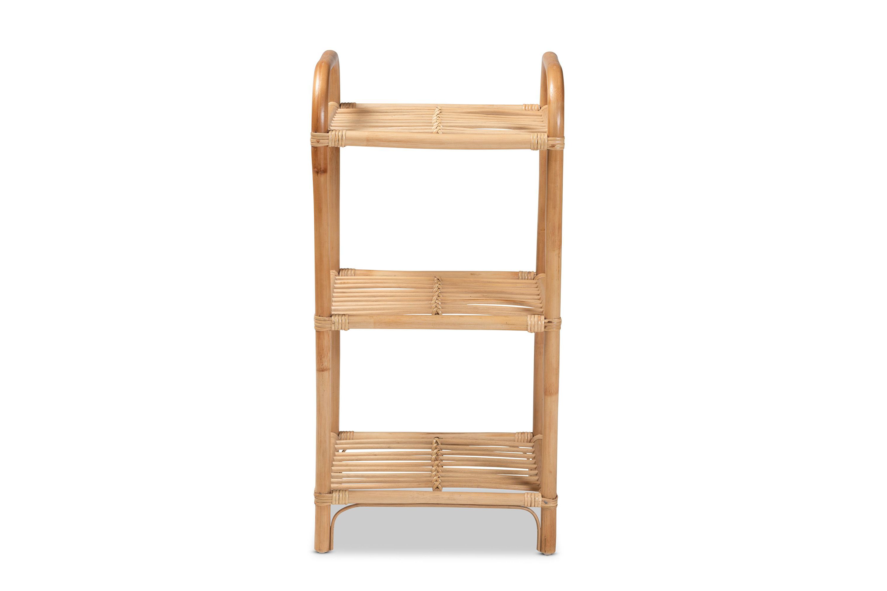 Barras Modern Bohemian Natural Brown Finished Rattan 3-Tier Display Shelf