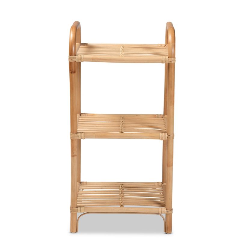 Barras Modern Bohemian Natural Brown Finished Rattan 3-Tier Display Shelf