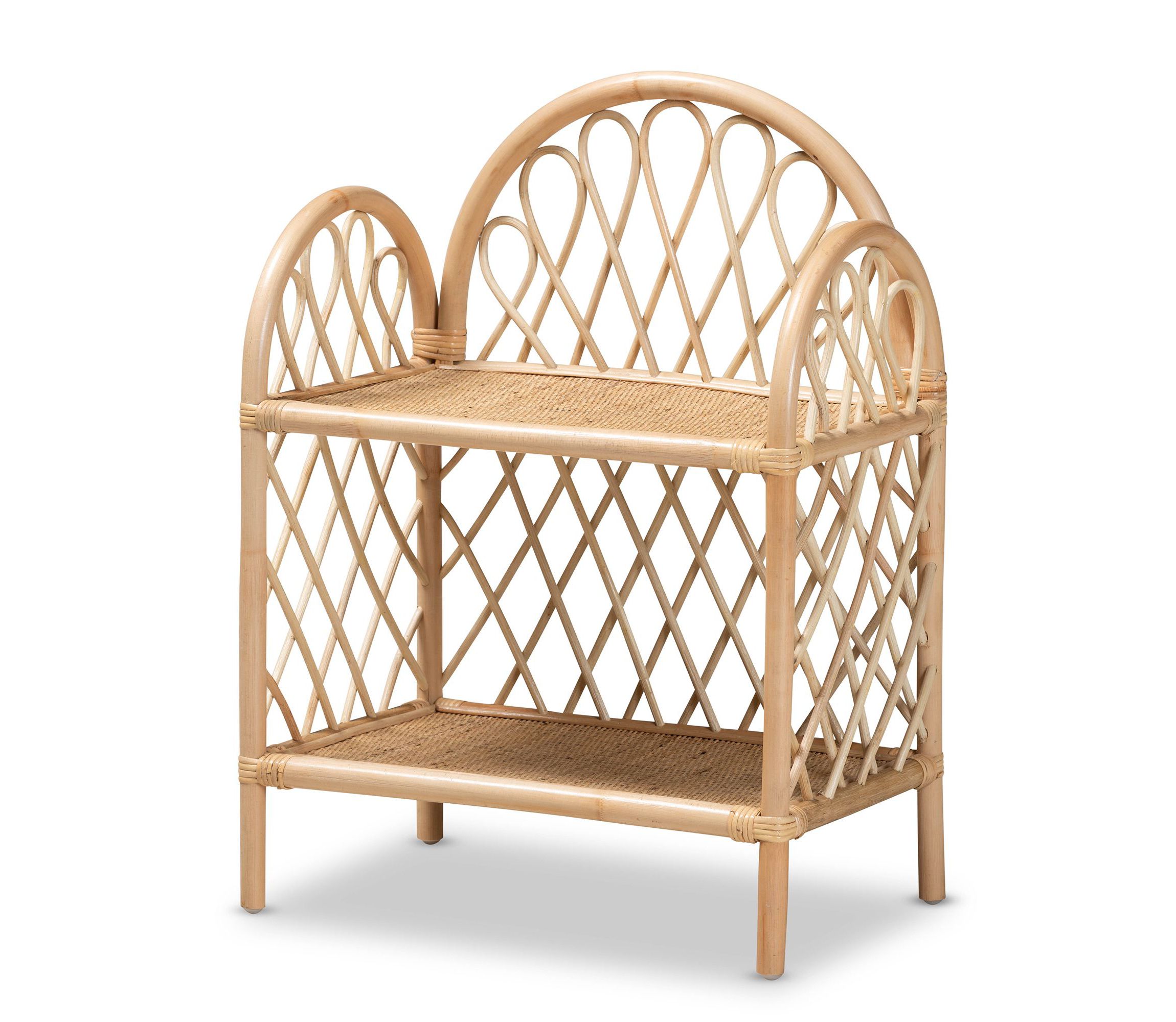 Hammond Modern Bohemian Natural Brown Rattan 2-Tier Display Shelf