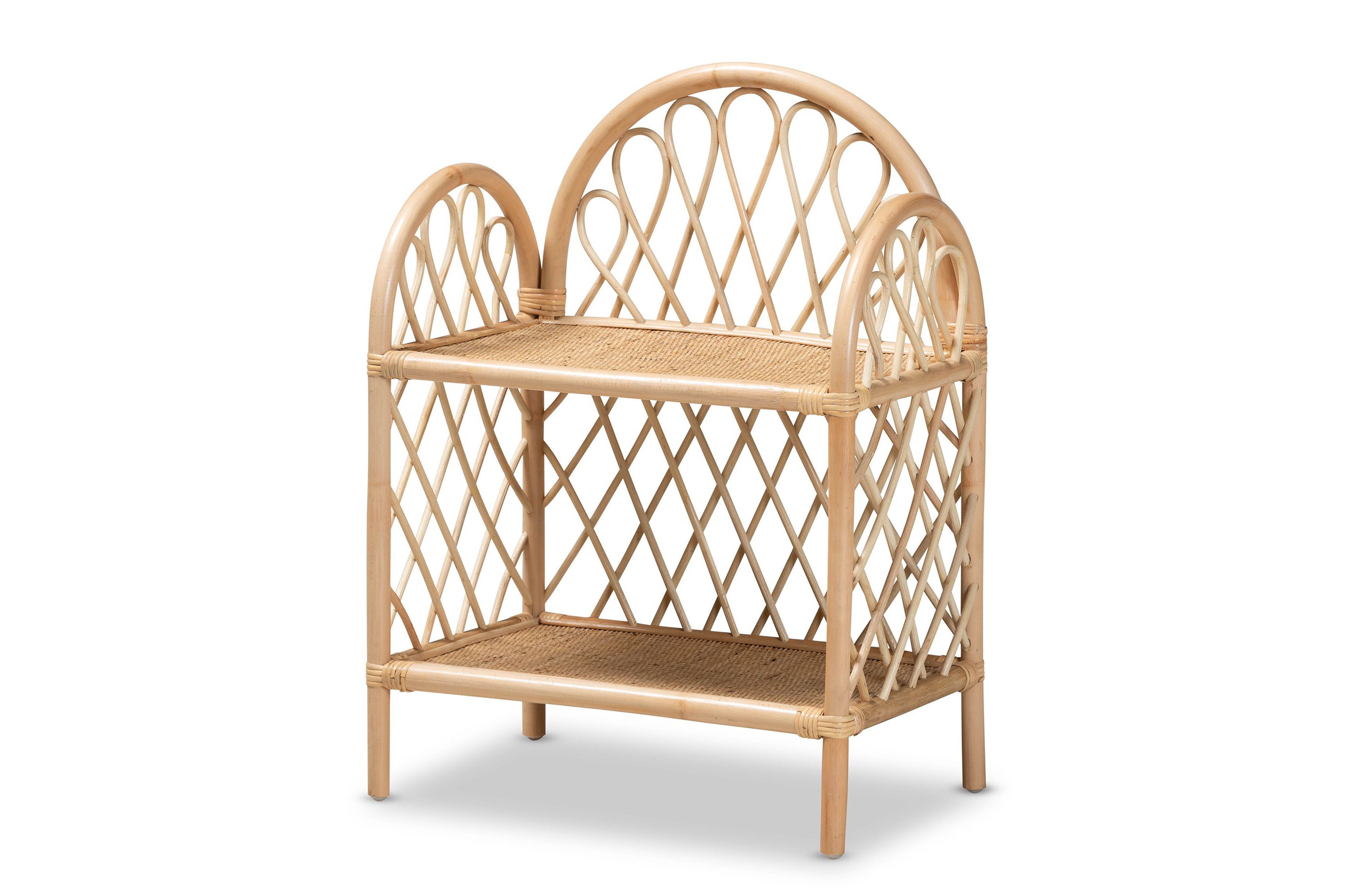 Hammond Modern Bohemian Natural Brown Rattan 2-Tier Display Shelf