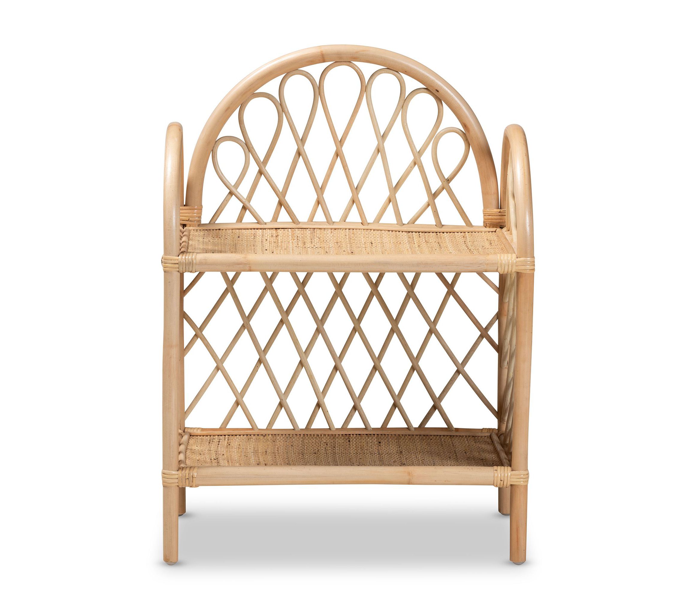 Hammond Modern Bohemian Natural Brown Rattan 2-Tier Display Shelf