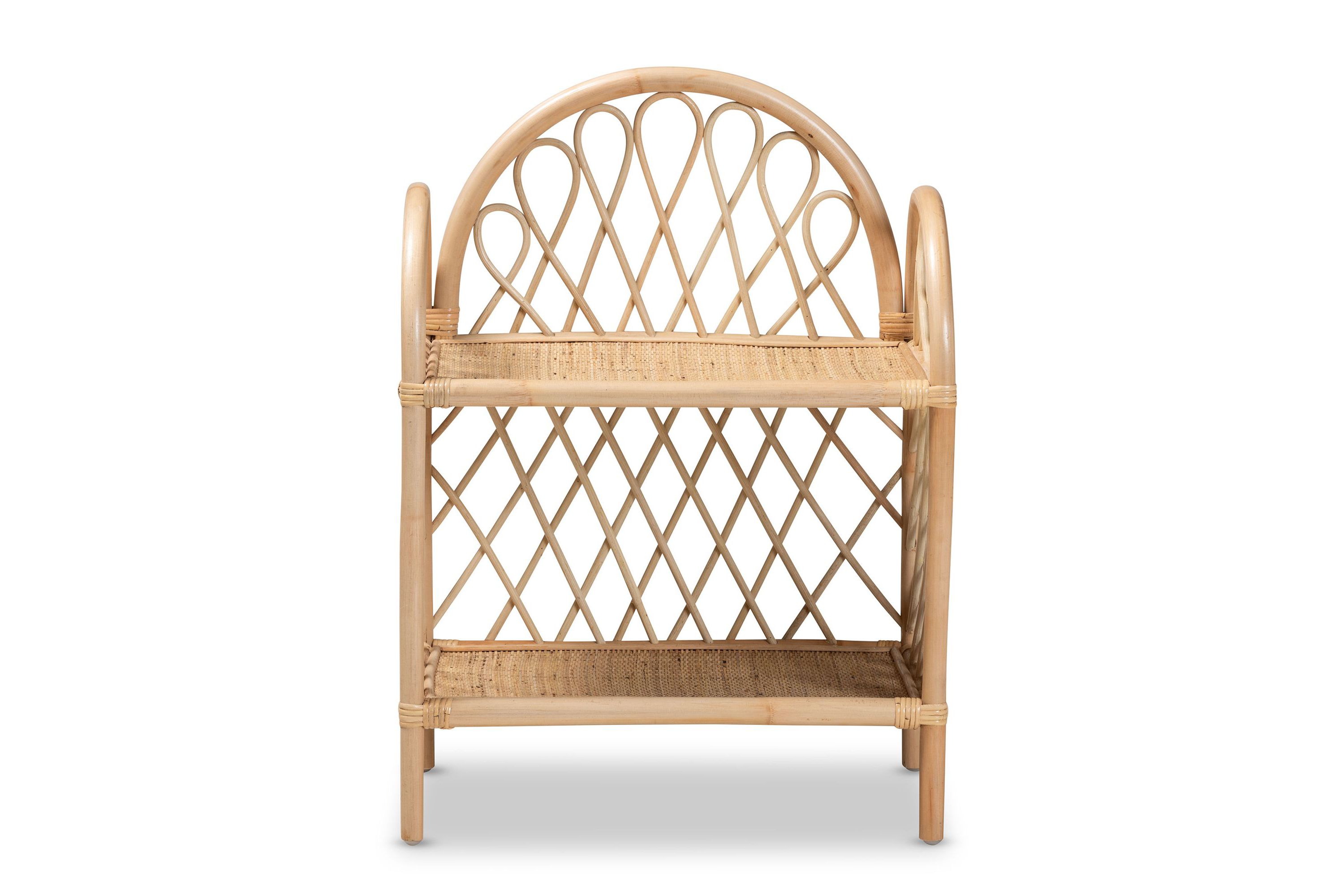 Hammond Modern Bohemian Natural Brown Rattan 2-Tier Display Shelf