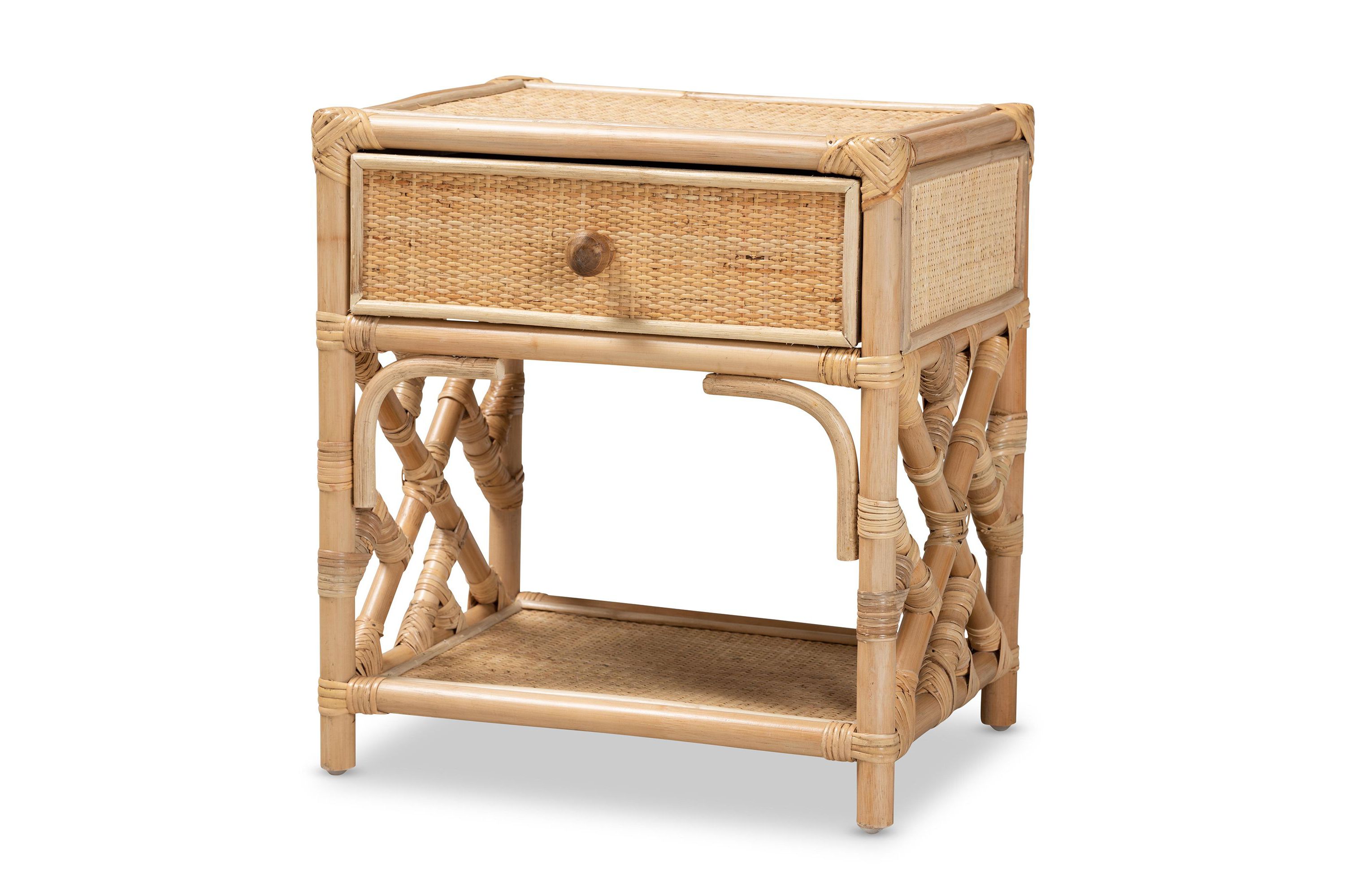 Camara Modern Bohemian Natural Brown Rattan 1-Drawer Nightstand