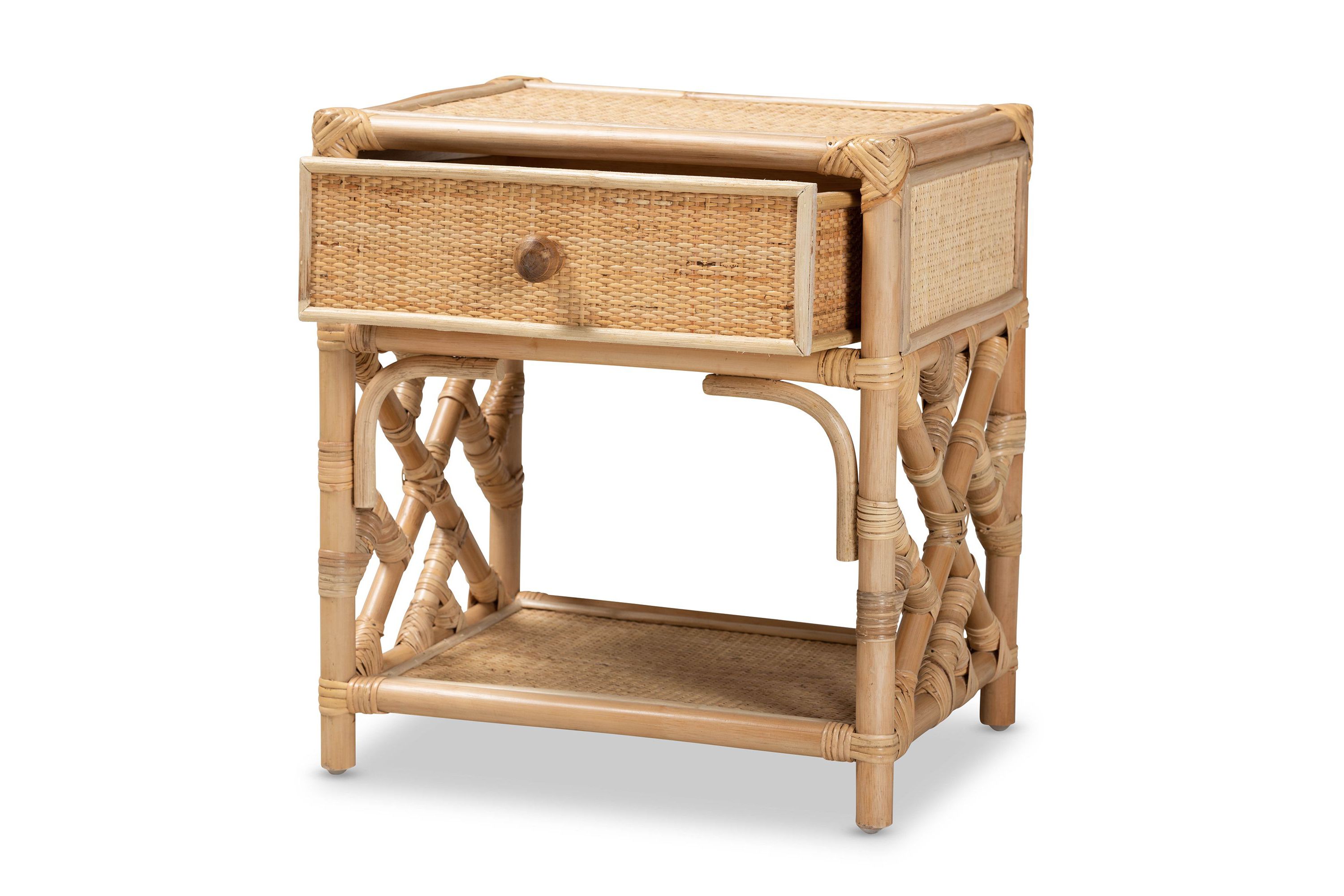 Camara Modern Bohemian Natural Brown Rattan 1-Drawer Nightstand